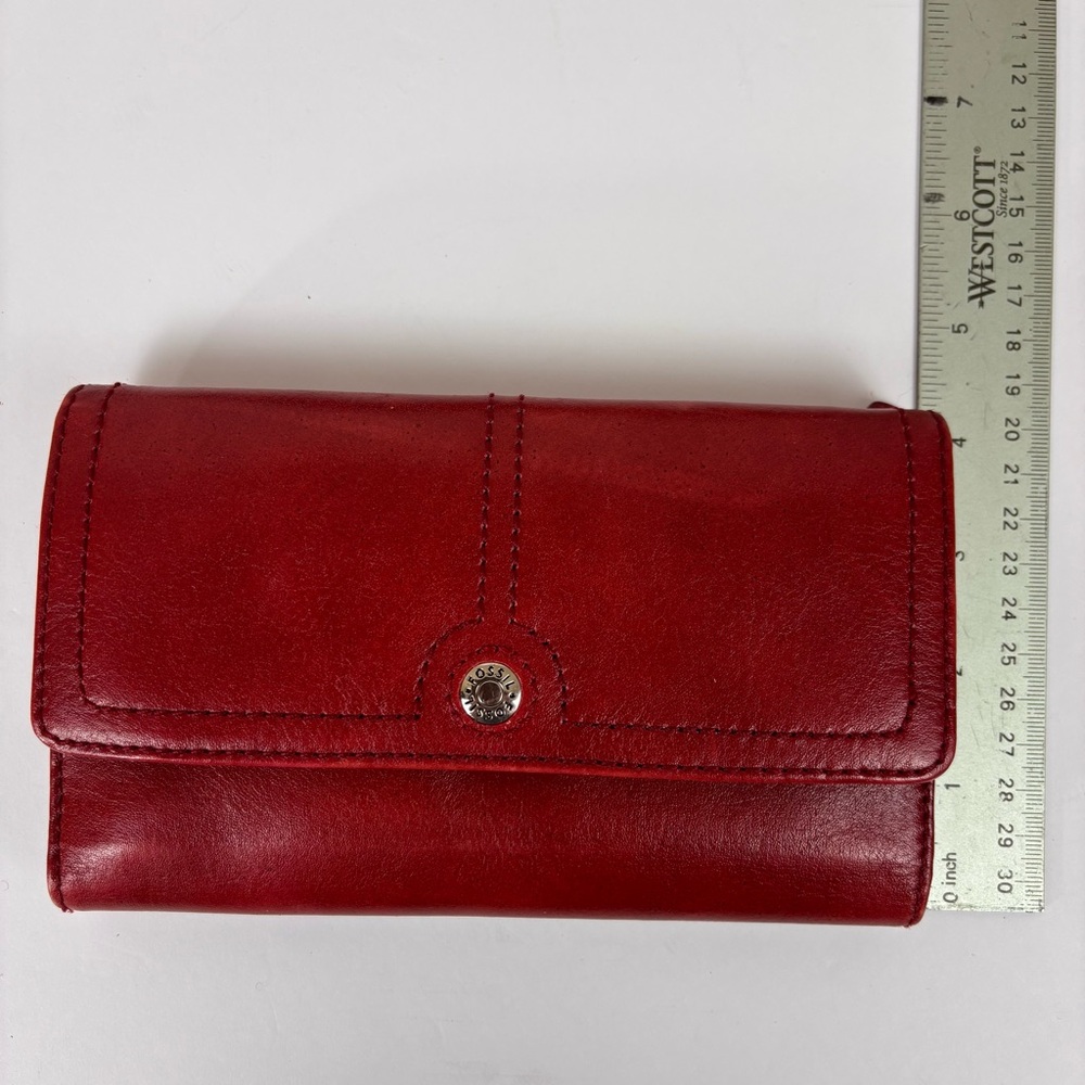 Fossil 2-Pc Set Leather Crossbody Purse Leather Organizer Clutch Wallet Red - Picture 13 of 15